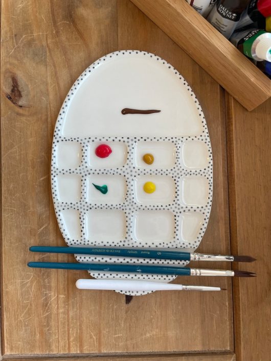 Handmade Ceramic palette with brush holder